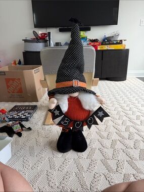 Stable height Halloween Gnome Plush with Black Polka Dot Hat